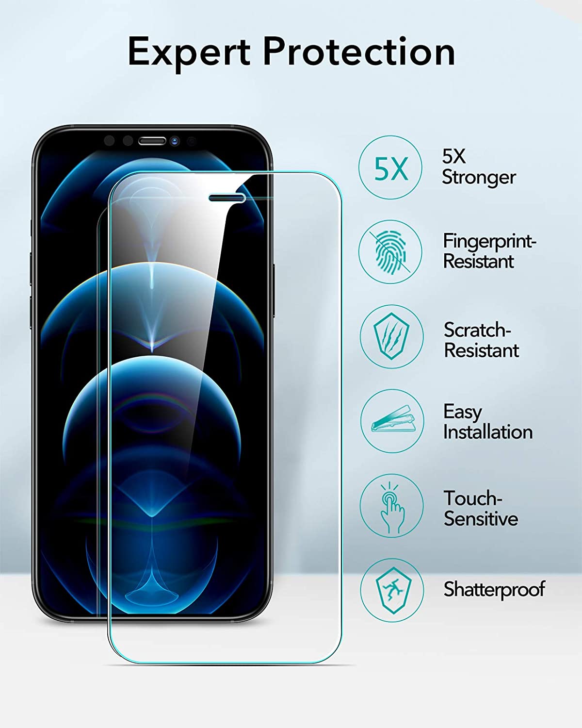 超高人气：适用于iPhone 12/12 Pro的ESR钢化玻璃屏幕保护膜[3件装] ， 5折！
