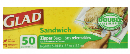 Glad Zipper 三明治便携式保鲜袋$1.5收50个
